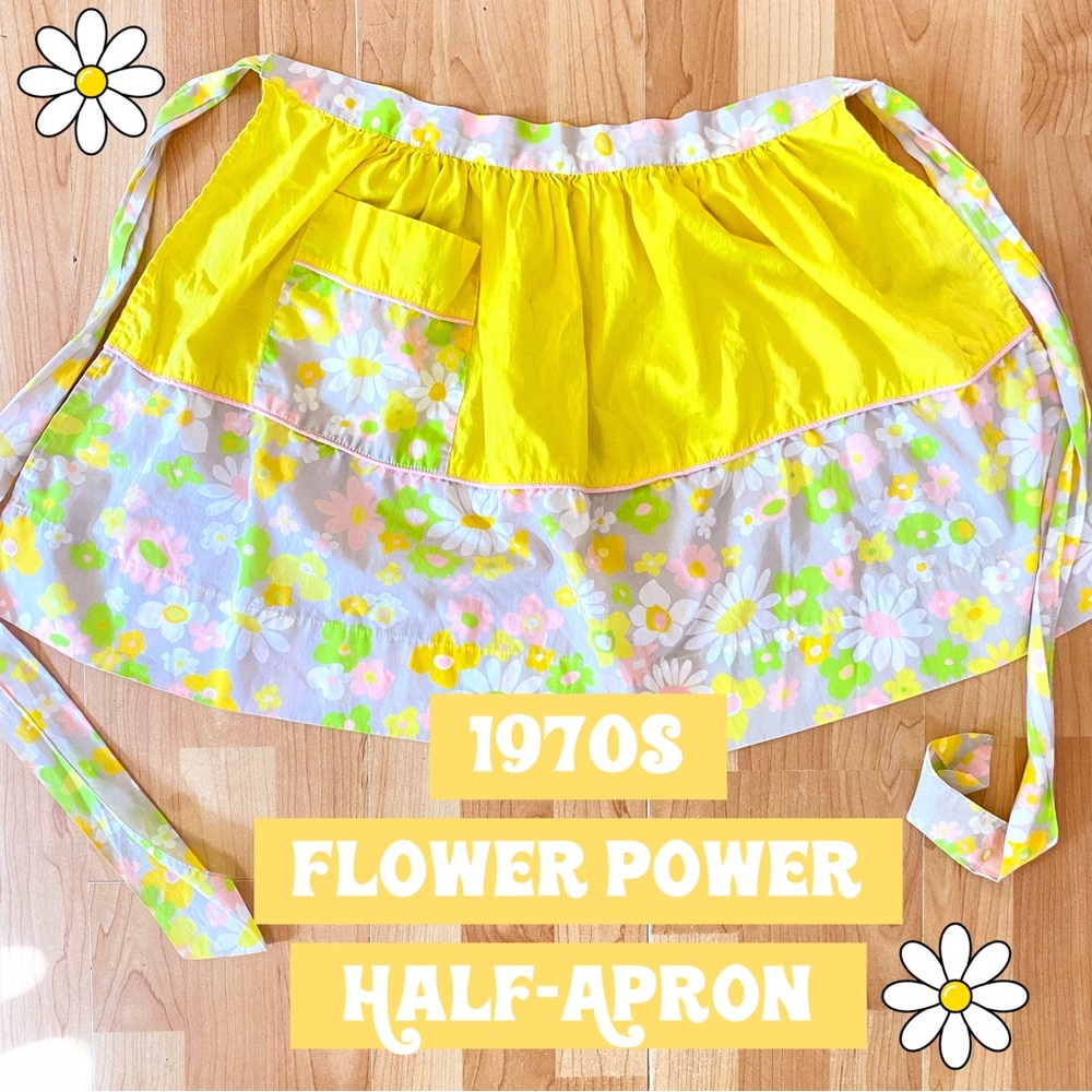 1960s/70s Vintage Floral Half Apron Flower Power Sunny Side Up Apron Retro